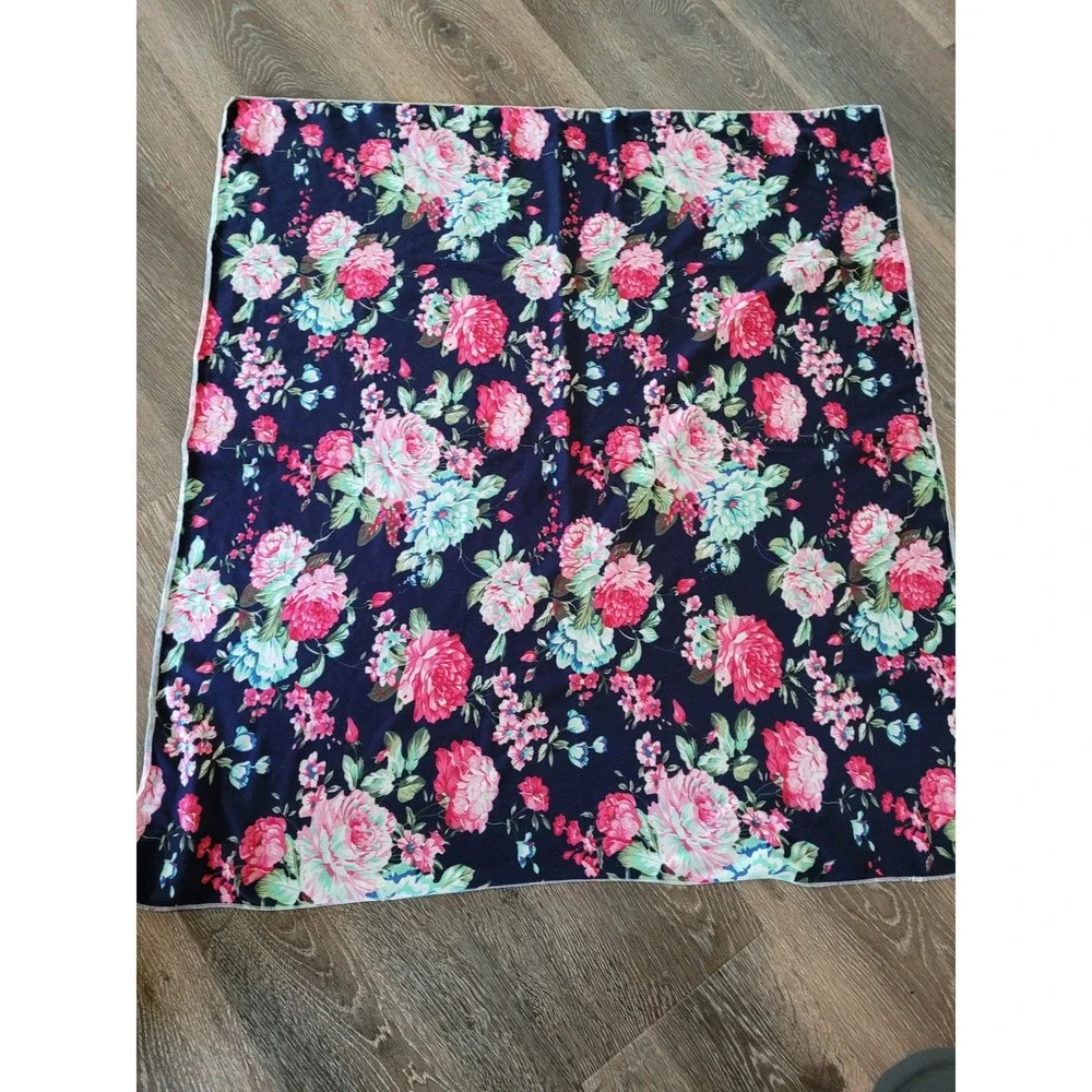 Baby Blanket Cover Pink Teal Floral Rose Print Fabric Bamboo Cottagecore #2